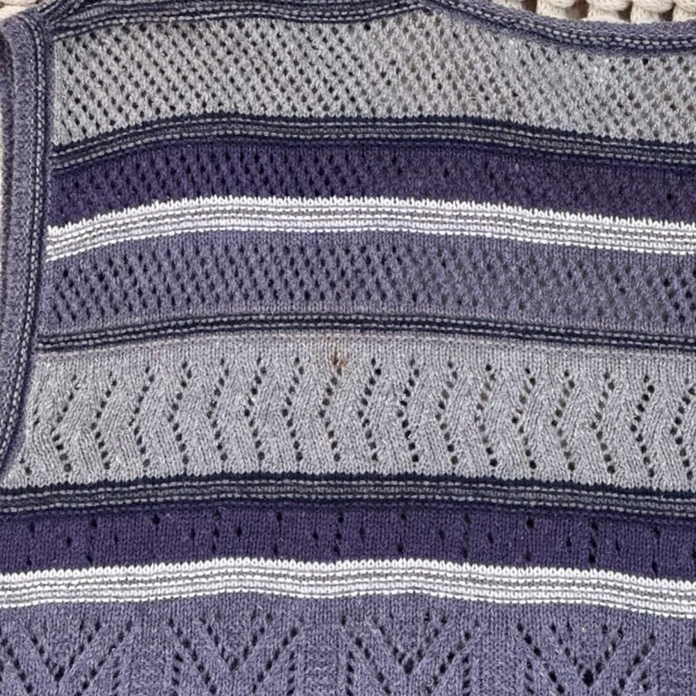 Vintage Koret Knit Sweater Vest Purple Floral Ramie Wool Blend Women's Large - Picture 7 of 7
